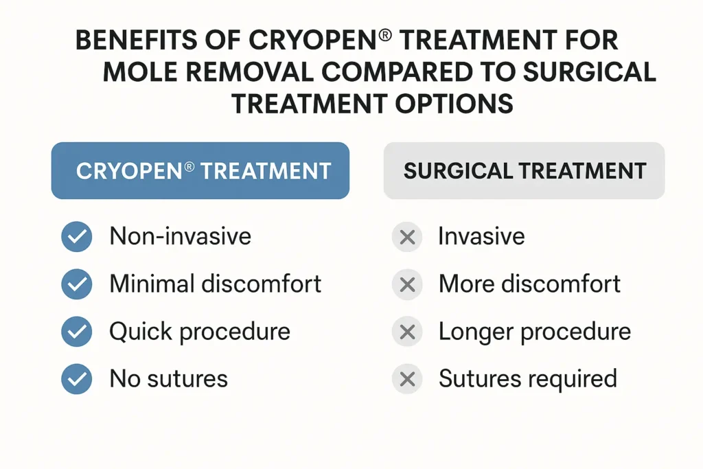 Table to show the benefits of getting moles removed Herefordshire from LA LIPO