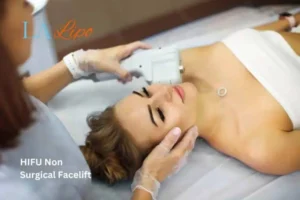 Woman having Hi-Fu to reduce wrinkles Herefordshire.