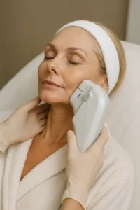 Woman receiving HIFU non surgical facelift treatment Herefordshire