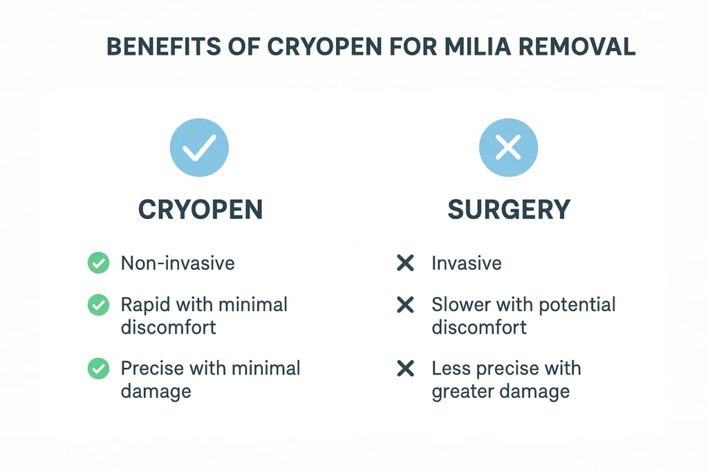 Benefits of cryopen for milia removal Herefordshire compared to surgical treatments.