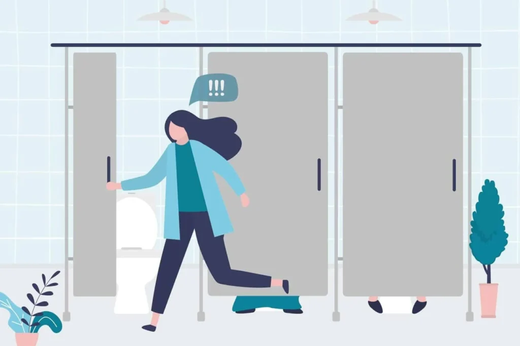 graphic of Urine incontinence Herefordshire woman running to the toilet.