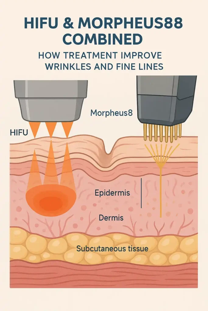 Diagram showing HIFU & Morpeus8 Herefordshire and the benefits for reduction in wrinkles and fine lines